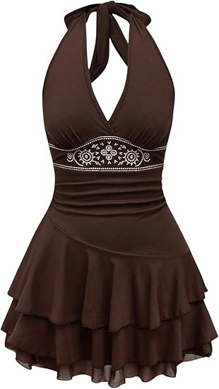 SOLY HUX Women's Summer Halter Backless Mini Dress Flowy Sleeveless V Neck Tie Back A Line Wester... | Amazon (US)