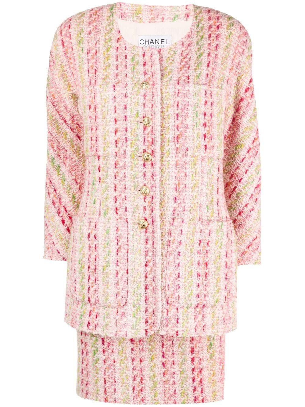 CHANEL Pre-Owned 1980s tweed skirt suit - Pink | Farfetch Global