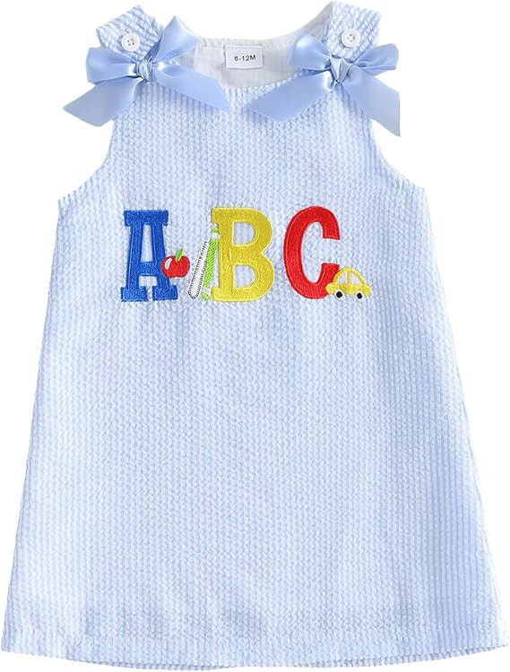 Toddler Girls Back to School Outfits Letters Embroidery Sleeveless A-line Dress Cute First Day of... | Amazon (US)