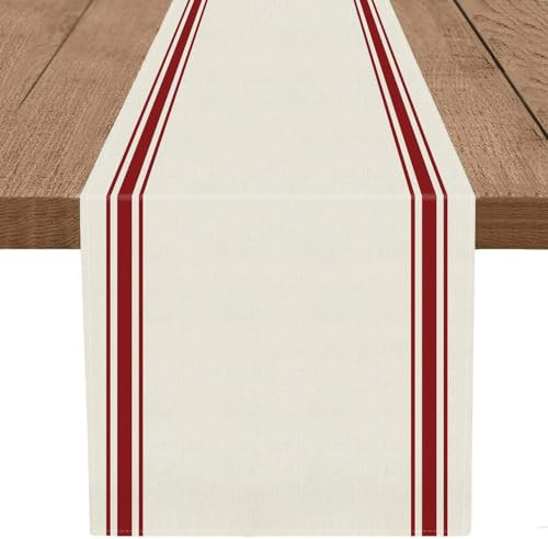 Christmas Table Runner Simple Stripe Merry Christmas Long Runners for Winter Xmas Home Kitchen Dining Table Decoration 13 x 120 Inch | Amazon (US)