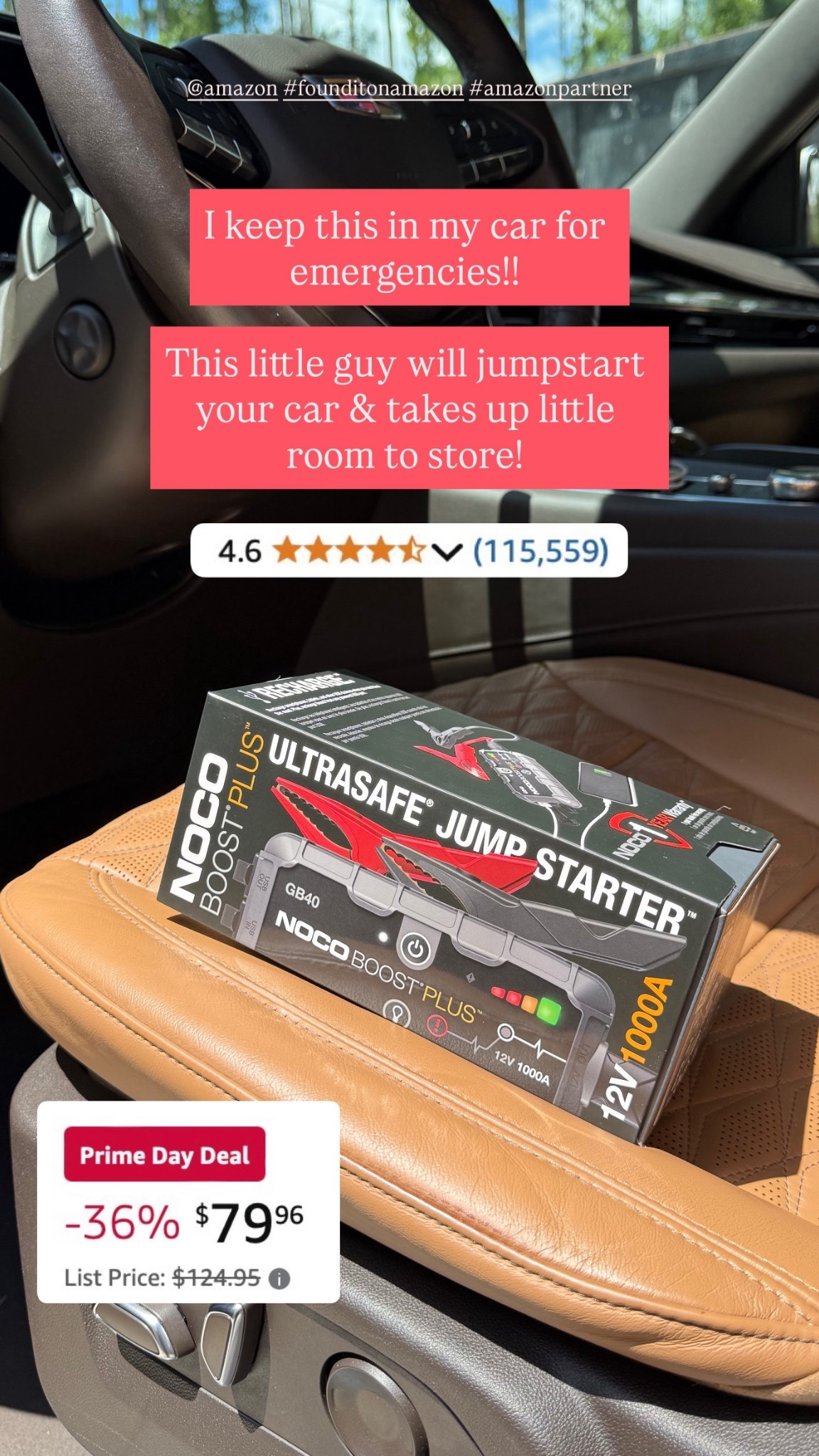 PRIME DAY!!! This jump starter is GREAT to keep in your car in case of emergencies! It’s small so it takes up little room. It’s on sale for $79, regular $124!!! @amazon #founditonamazon #amazonpartner 

#LTKFindsUnder100 #LTKTravel #LTKSaleAlert