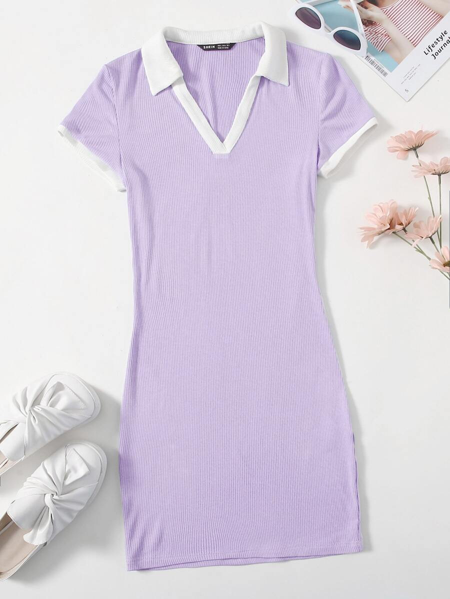 SHEIN V-collar Contrast Trim Bodycon Dress | SHEIN