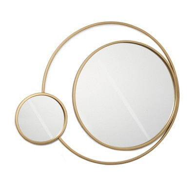 LuxenHome Round Wall Mirror, 31.5"L x 25.5"W Orbit Gold Metal Frame Decorative Wall Accent Mirror | Target
