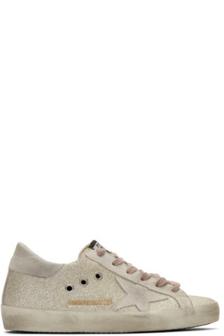 SSENSE Exclusive Silver & White Glitter Superstar Sneakers | SSENSE 