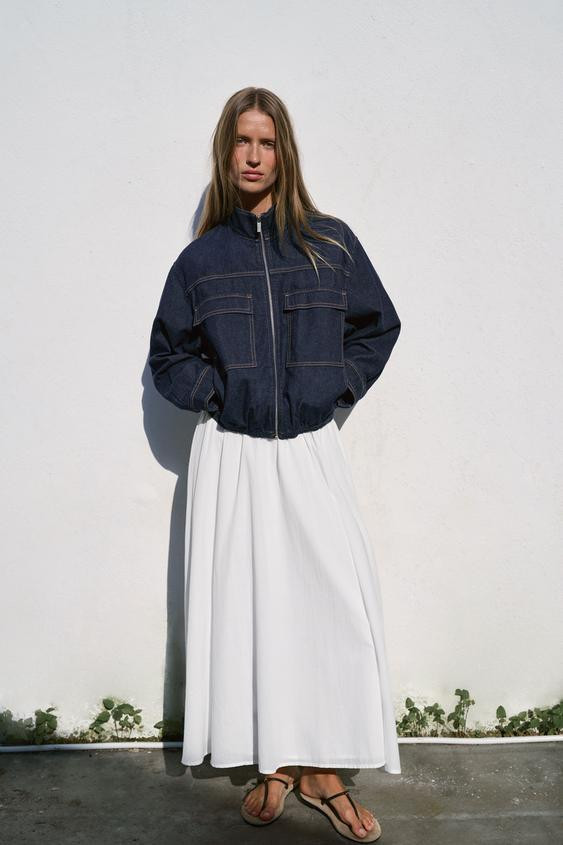 Z1975 HIGH NECK DENIM BOMBER JACKET | Zara UK