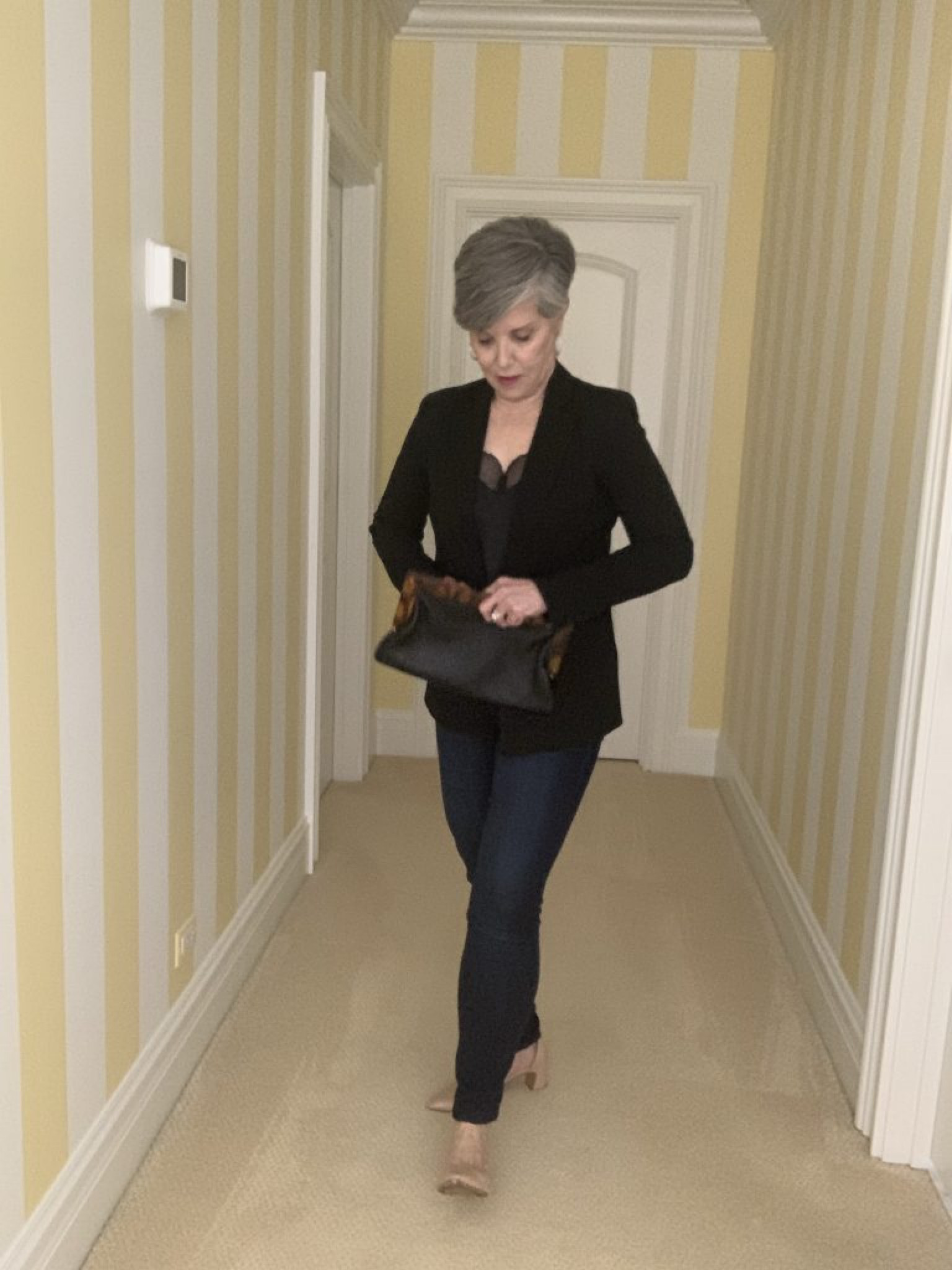 Date Night Look/ Black blazer (worn here without included hoodie)/ Wit and Wisdom skinny jean/ black cami