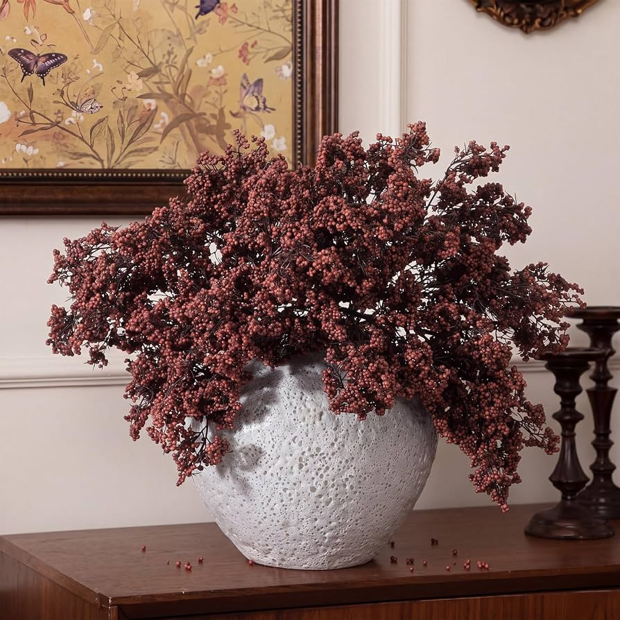 Suncalla 9 Pack Burgundy Faux Berry Stems for Vase,16 Inch Artificial Nandina Berry Branches Real... | Amazon (US)