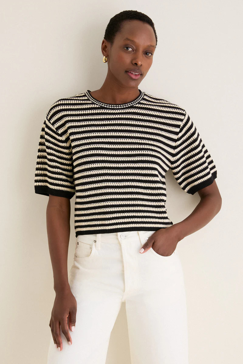 Black and Ivory Stripe Theo Sweater | Tuckernuck (US)