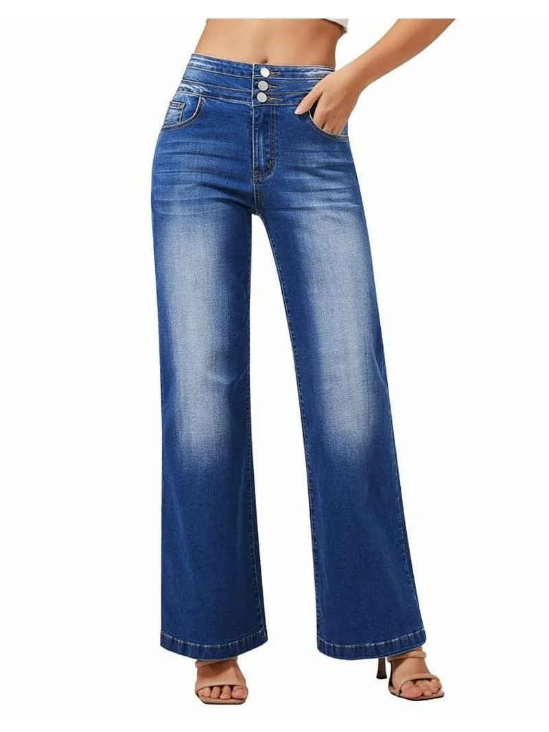 roswear Women's Wide Leg High Waisted Jeans Stretchy Trendy Denim Jeans | Walmart (US)