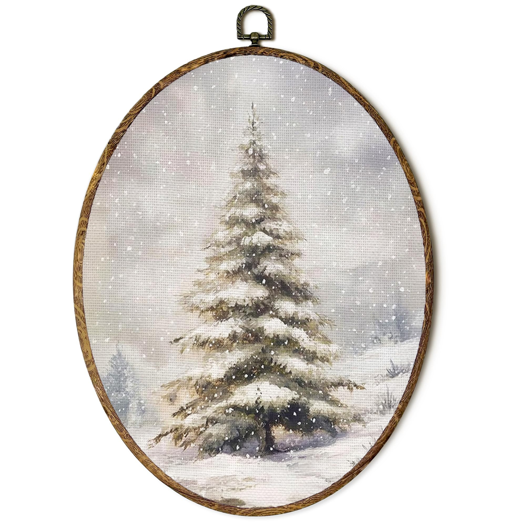Lengues White Christmas Tree Snowflakes Winter Oval Wall Art Decor, Vintage Christmas Winter Canv... | Amazon (US)