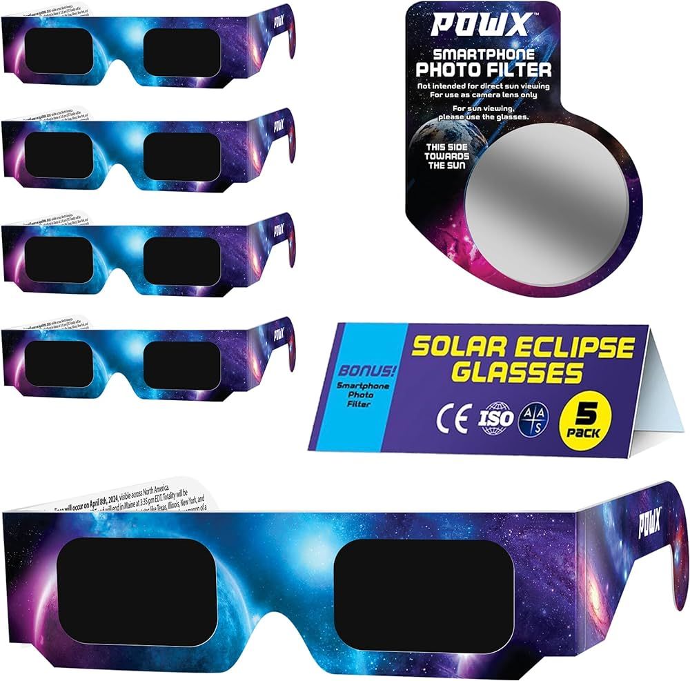 Solar Eclipse Glasses AAS Approved 2024, (5-Pack) CE/ISO Certified Solar Eclipse Viewing Glasses,... | Amazon (US)