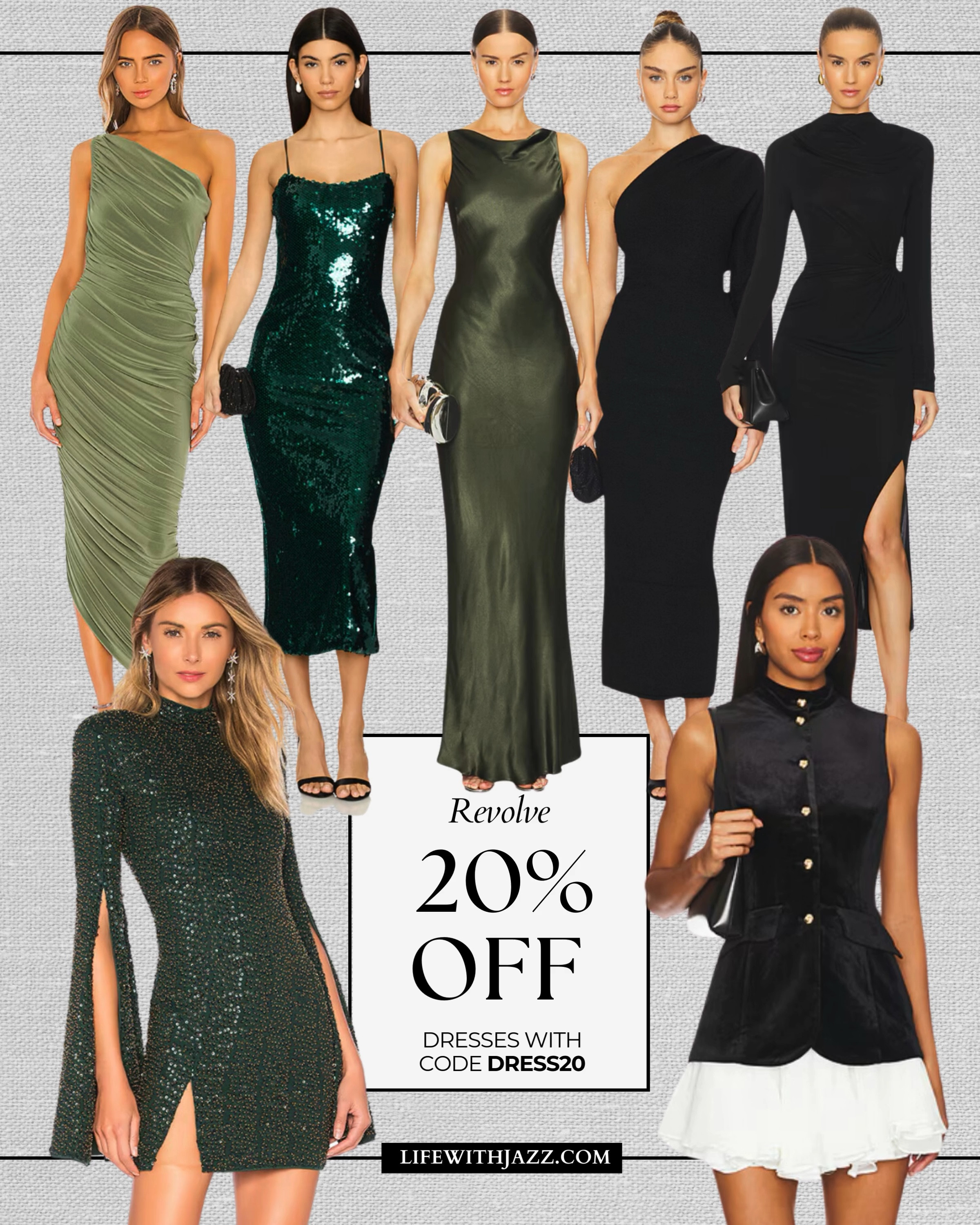 For 24 hrs only — 20% off dresses at revolve!! Use code DRESS20 

Holiday party / formal / maxi dress / midi dress / mini dress / Forrest green / olive green / black dress / holiday dinner 

#LTKHoliday #LTKWedding