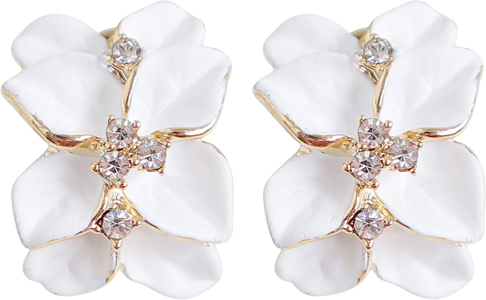 Navachi 18k Gold Plated White Crystal colorful Enamel Leaves Flower Omega Back Earrings | Amazon (US)