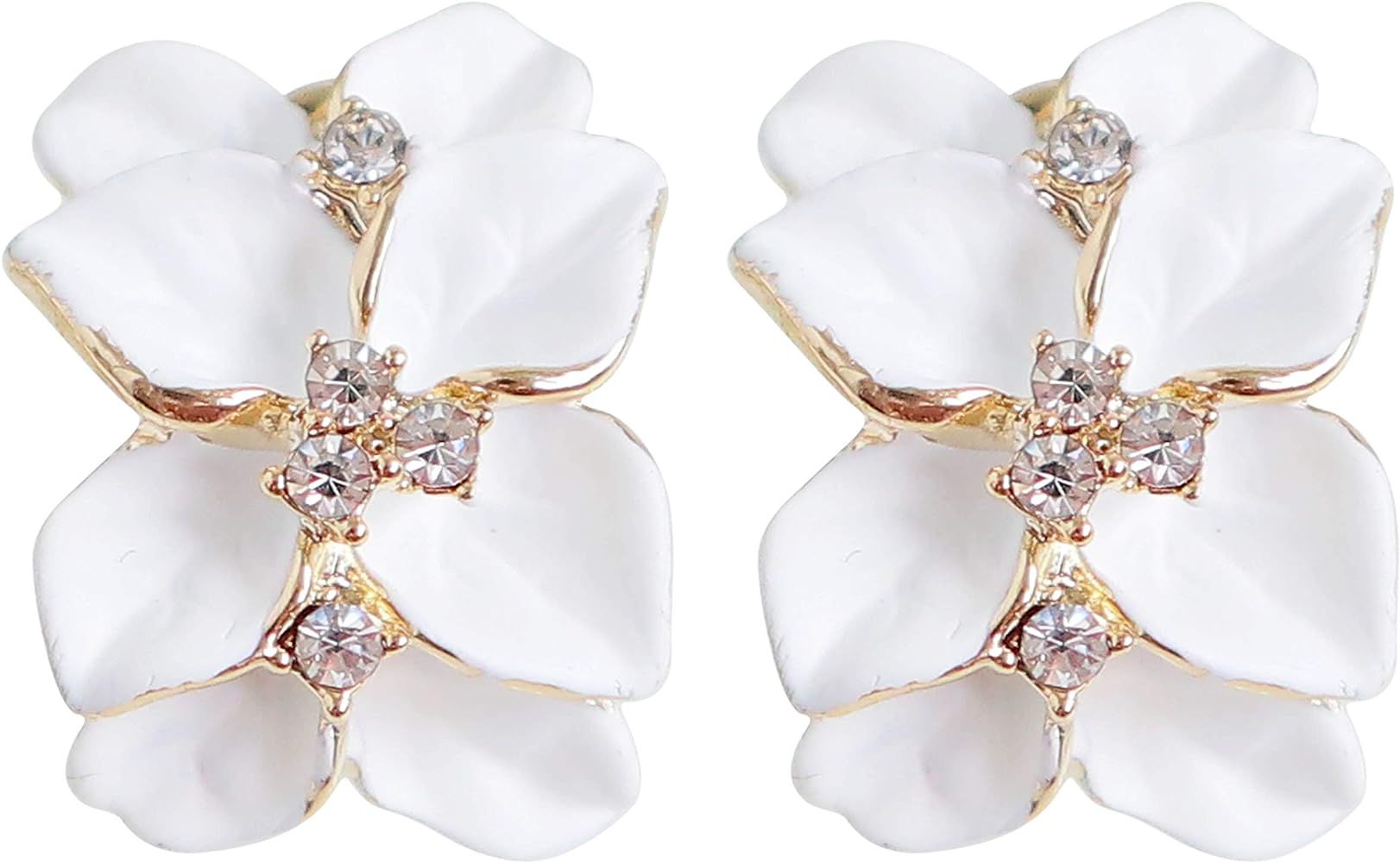 Navachi 18k Gold Plated White Crystal colorful Enamel Leaves Flower Omega Back Earrings | Amazon (US)