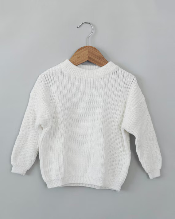 Baby Girl Oversized Sweater in White Toddler Girl Sweater Baby - Etsy | Etsy (US)