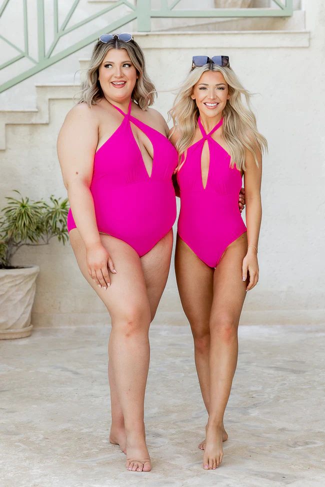 Summertime Fine Hot Pink Halter One Piece Swimsuit | Pink Lily
