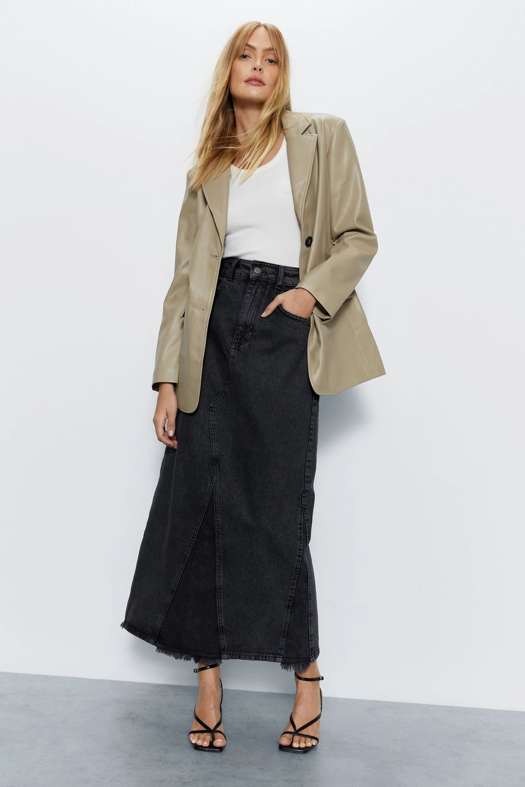 Seam Detail Denim Maxi Skirt | Warehouse UK & IE
