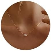 Pearl Necklaces for Women Trendy, 14k Gold Plated Dainty Necklace Simple Pearl Drop Single Charm ... | Amazon (US)