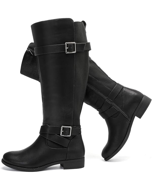 Luoika Women's Extra Wide Calf Knee High Boots, Wide Width Round-Toe Blocked Heel Winter Tall Boo... | Amazon (US)