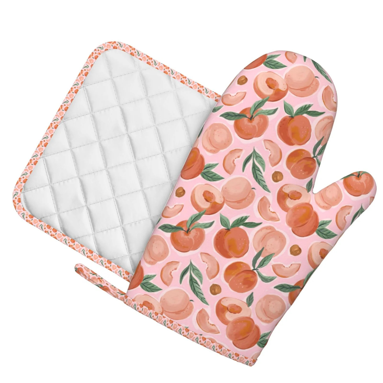 Honeii Pintura Manoplas de Horno de Melocotón y Juegos de Soportes para Ollas, Manoplas de Horno... | Walmart (US)