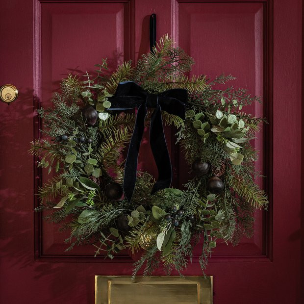 Habitat Fig And Velvet Bow Christmas Wreath | argos.co.uk
