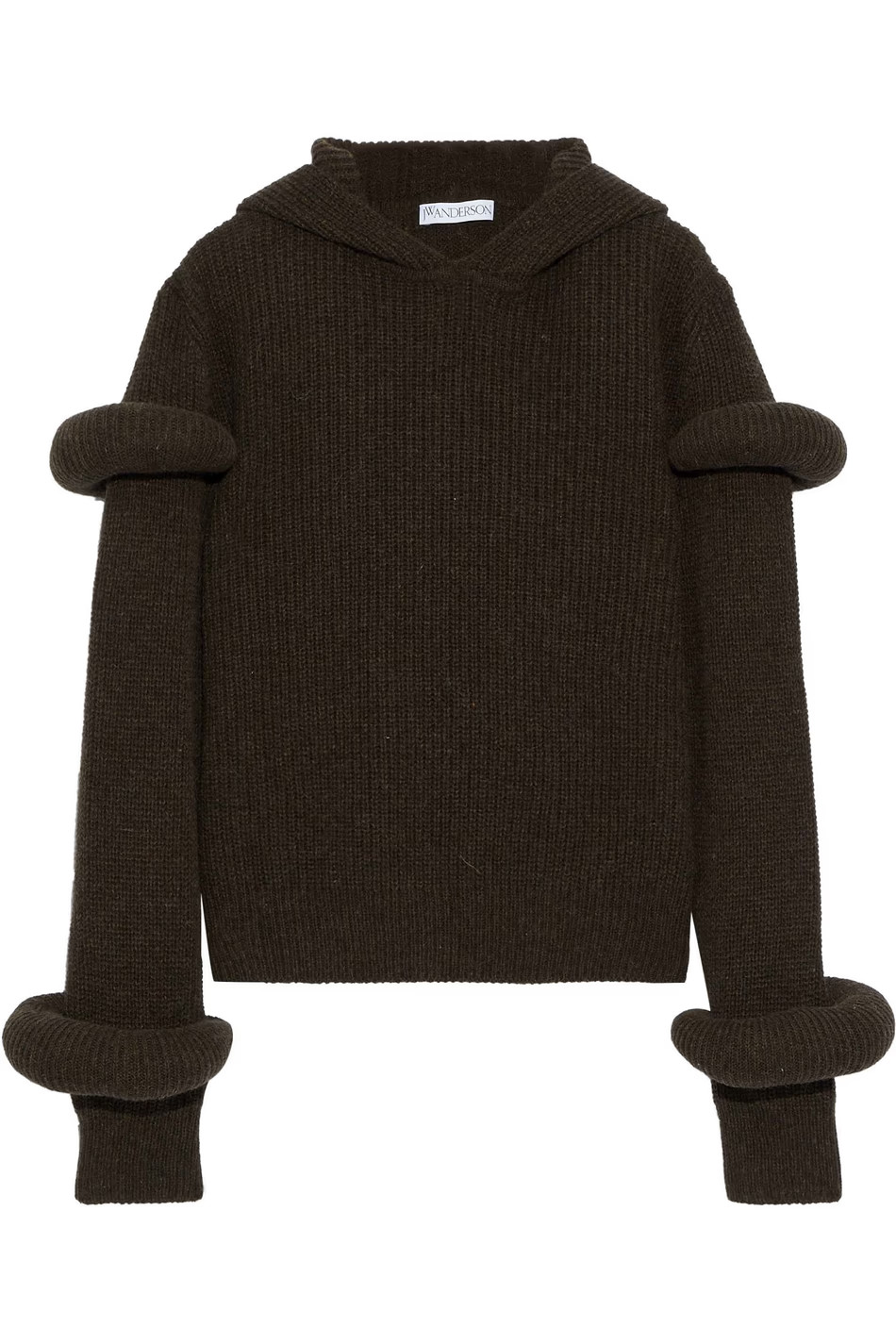 Army green Ribbed wool and alpaca-blend hoodie | Sale up to 70% off | THE OUTNET | J.W.ANDERSON |... | The Outnet (UK and Europe)