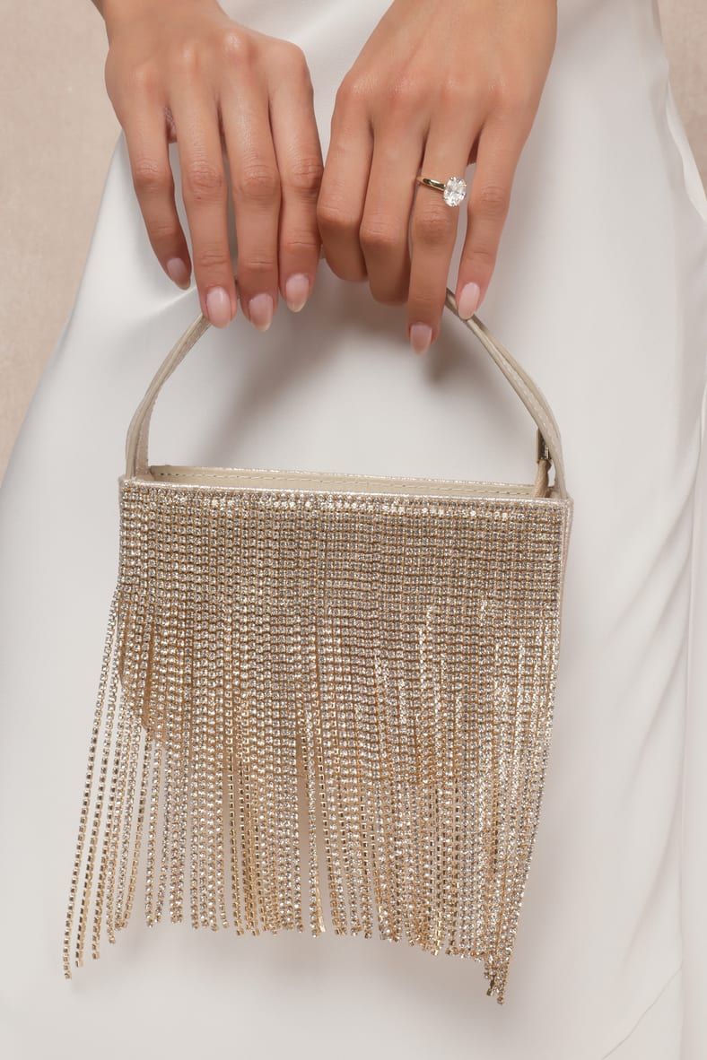 Glamorous Pose Gold Rhinestone Fringe Handbag | Lulus