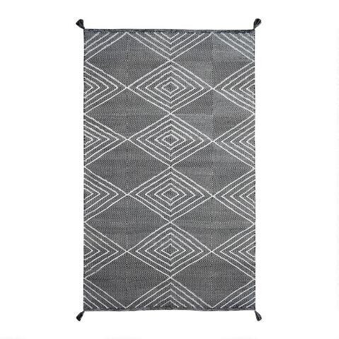 Black and Ivory Diamond Woven Indoor Outdoor Rug | World Market