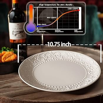 Large Dinner Plates Set of 4-10.75 Inch Ceramic Plates Embossed Salad Plates Modern White Round S... | Amazon (US)
