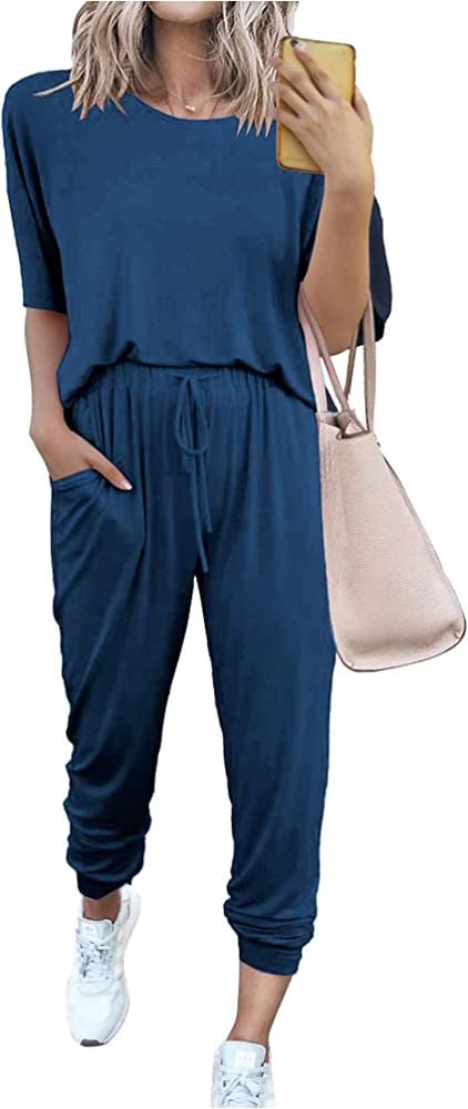 PRETTYGARDEN Women's 2 Piece Outfit Short Sleeve Pullover with Drawstring Long Pants Tracksuit Jo... | Amazon (US)
