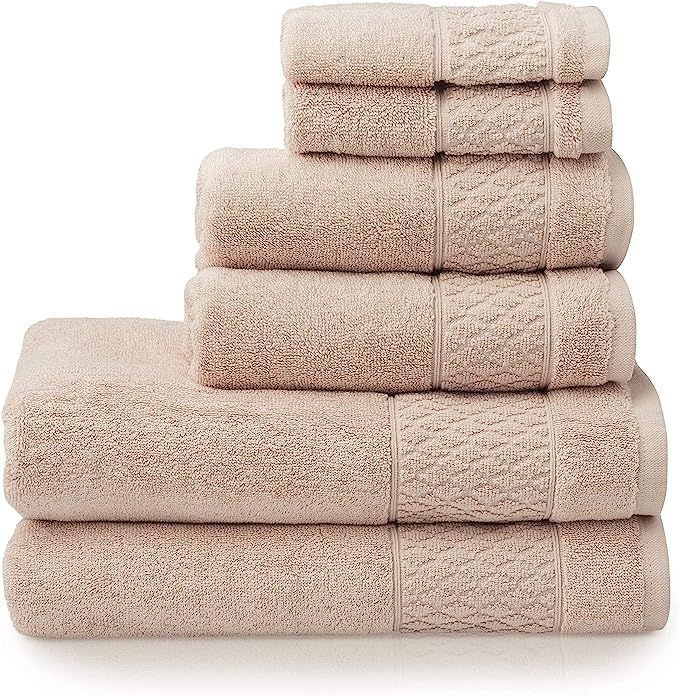 Welhome Hudson 100% Pure Organic Cotton 6 Piece Bath Linen Set | Soft Rose | Eco Friendly | Plush... | Amazon (US)