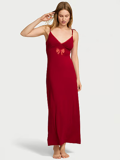 Modal Lace-Trim Bow Maxi Slip Dress, Red, S - Women's Slips - Victoria's Secret | Victoria's Secret (US / CA )