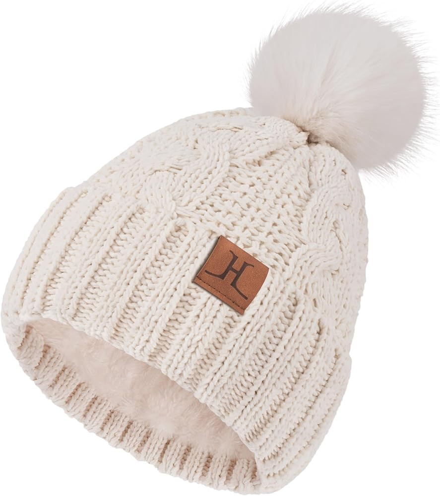 Women Winter Beanie Hats Knit Pompom Slouchy Beanies Fleece Lined Chenille Womens Hat Cold Weathe... | Amazon (US)