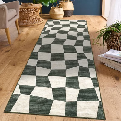 Washable Modern Checkered Area Rug | Stain Resistant Soft Geometric Throw Rug | Non-Slip Low Pile Accent Carpet for Living Room, Dining, Nursery | Target
