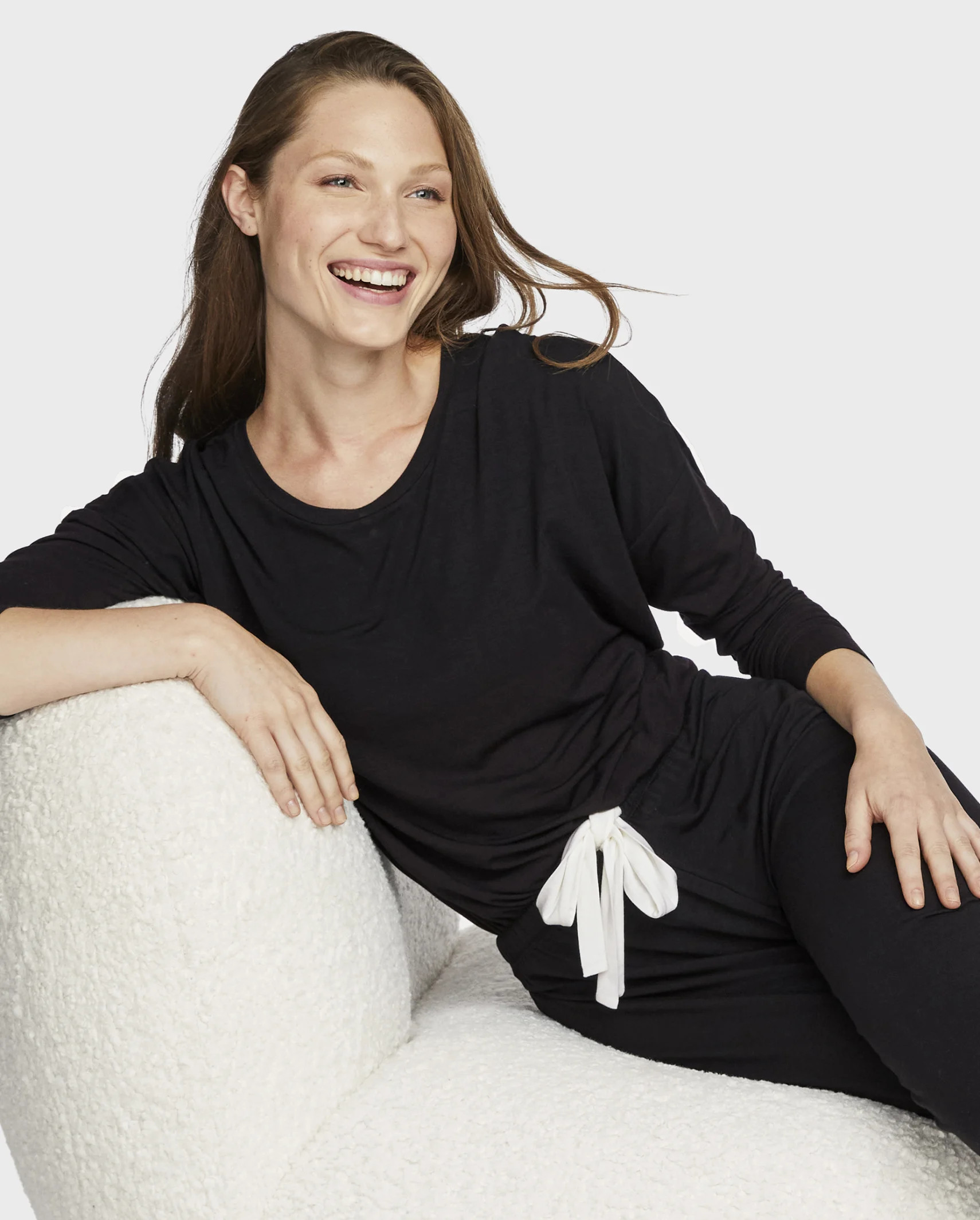 Womens Tie Front Modal Pajama Top - black | PJ Place