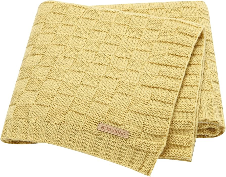 LAWKUL Cable Knit Baby Blanket Yellow Receiving Blankets Crochet Safe Natural Blanket for Newborn... | Amazon (US)
