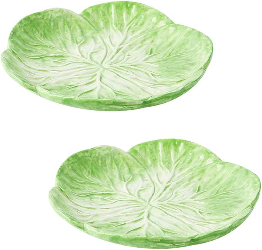 7.5 Inches Cabbage Series Cartoon Ceramic Dinner Plate(Set of 2)-Pink/Green | Amazon (US)