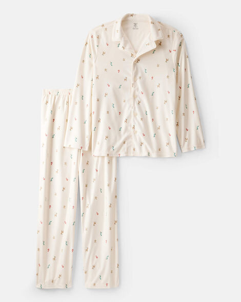Adult Mini Christmas Long-Sleeve Loose Fit 2-Piece Pajamas - White | Carter's Inc
