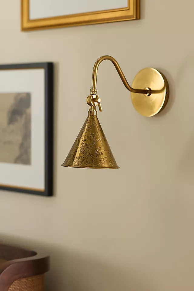 Joan Etched Floral Antique Brass Sconce | Anthropologie (US)