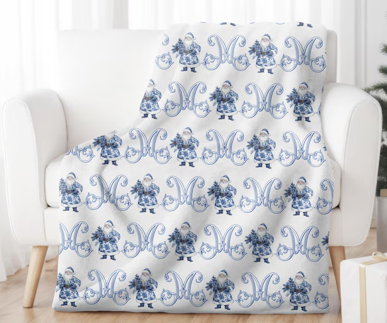 Personalized Chinoiserie Christmas Throw Blanket Chinoiserie Santa Holiday Blanket Gift Soft and ... | Etsy (US)