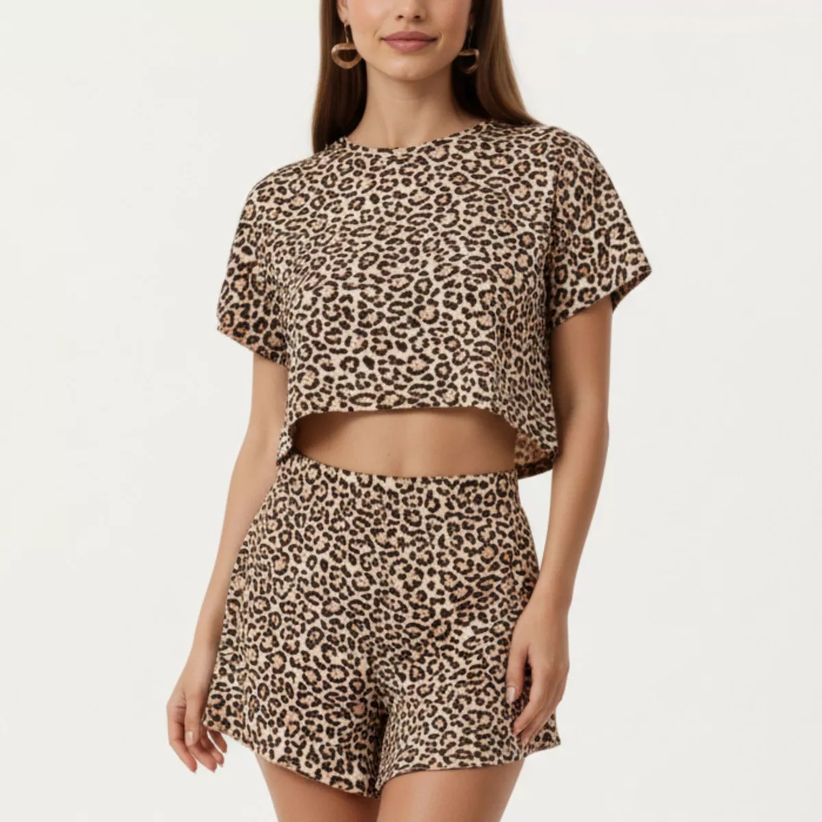 Anna-Kaci Lounge Women's Leopard Print Pajama Set with Short Sleeve Crew Neck Crop Top and Matchi... | Target