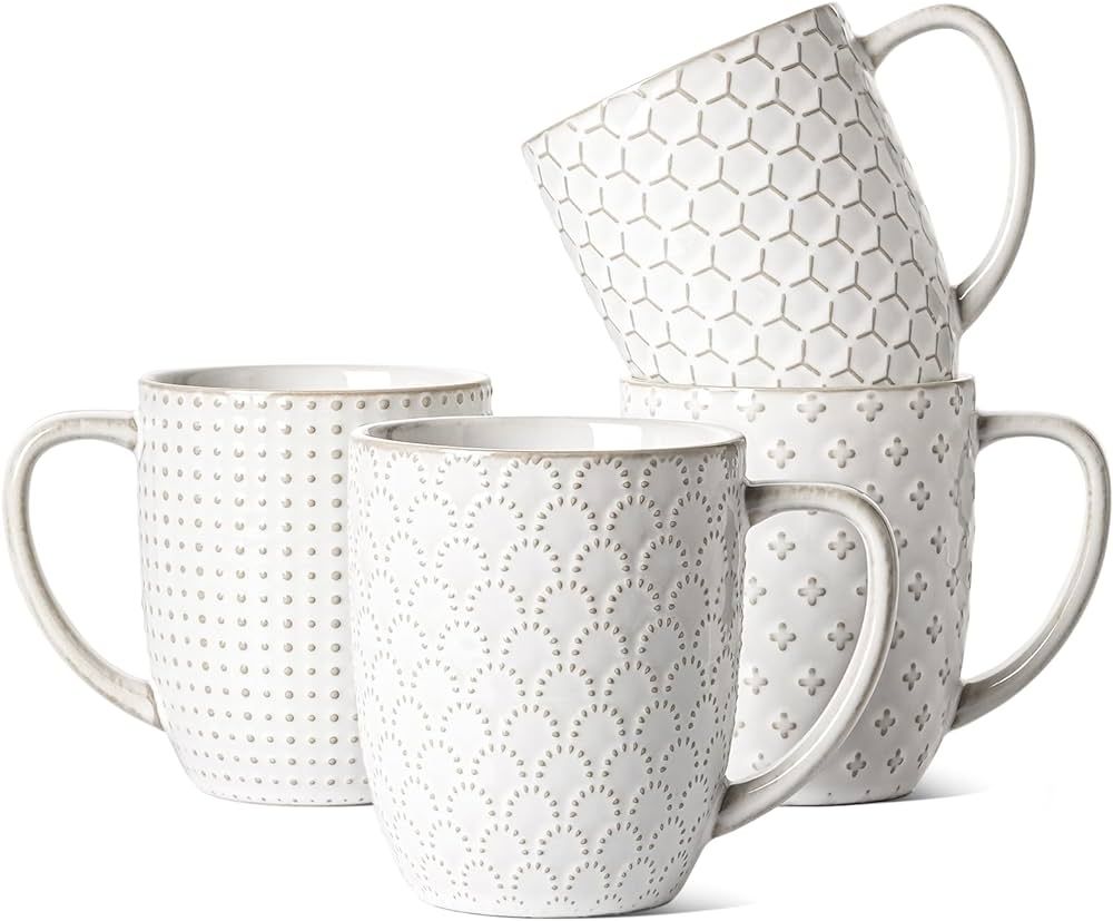 LE TAUCI Coffee Mugs 16oz,Ceramic Mug Set, Housewarming Wedding Gift, Embossment Cups for Latte, ... | Amazon (US)