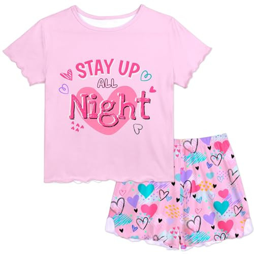 Play Tailor Girls Pajamas for Toddler Ruffled Kids Pajamas Set Short Sleeves Summer Pjs Sleepwear for Girl, Light Pink(Shirt & Short Set), 3-4Y | Amazon (US)
