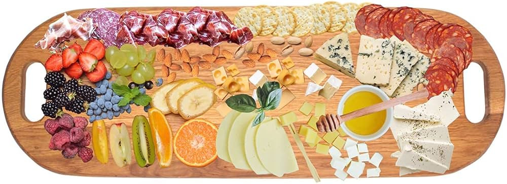 LUX American Oak Wood Oversized Charcuterie Board Extra Long 26" x 8.7" | Cheese Board With Handl... | Amazon (US)