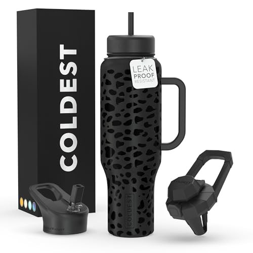 Coldest 40 oz Tumbler with Handle and Straw - 100% Leak Proof Insulated Tumbler with Lid and Straw (3 Lids) - Stainless Steel Tumblers for Women & Men - Cup Holder Friendly Base, 46 oz (Black Leopard) | Amazon (US)