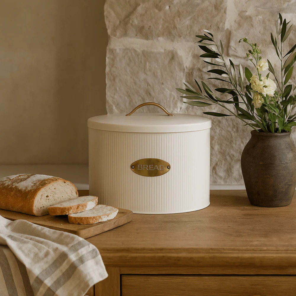 Metal Bread Storage Box with Lid – Cream with Brass Accent - Sweet Water Decor | Sweet Water Decor, LLC