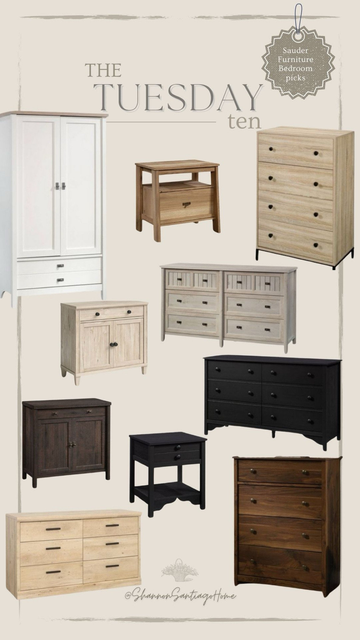 Sauder bedroom pieces, bedroom furniture, budget bedroom furniture, budget nightstand, vintage modern style, budget dresser, transitional bedrooms budget home finds