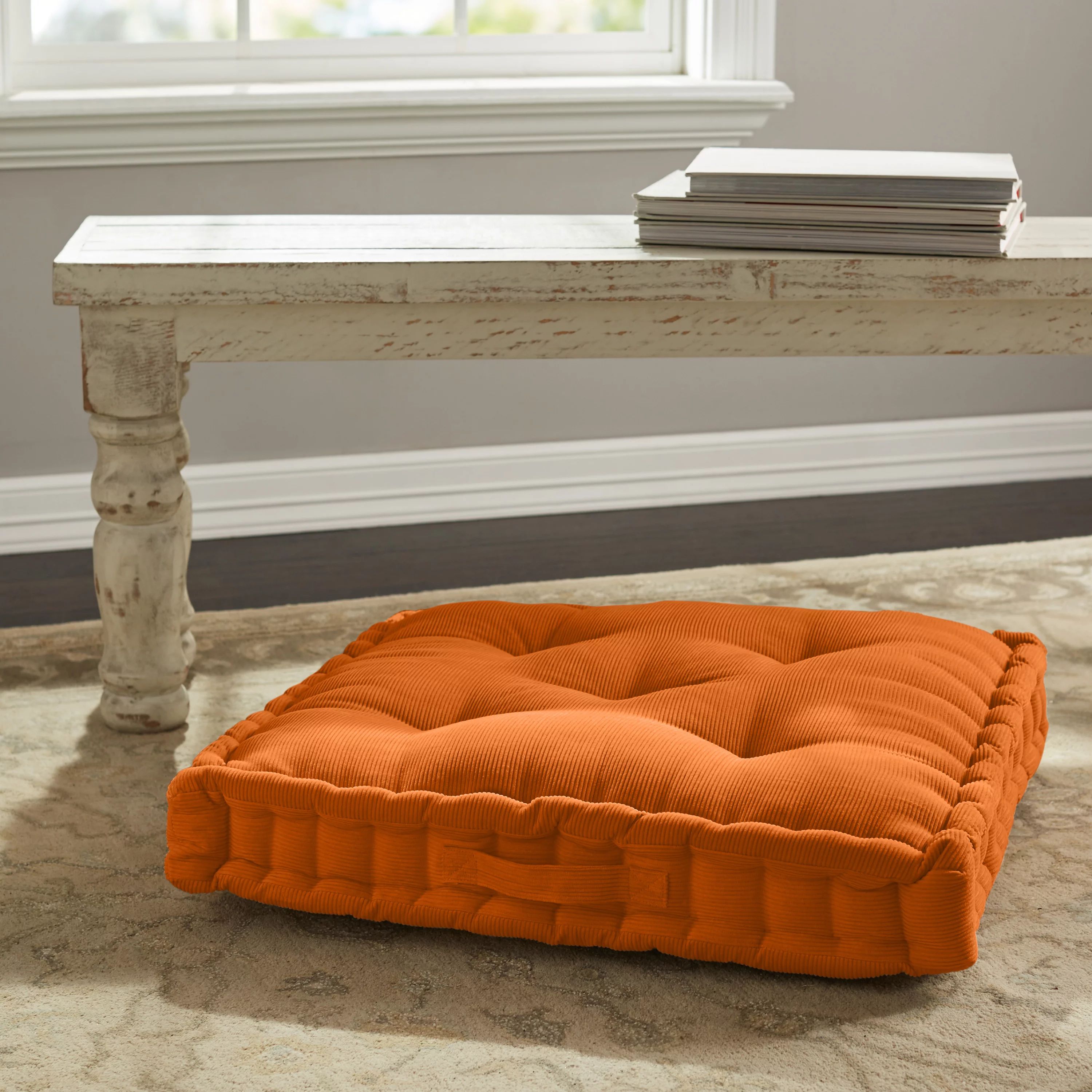 Better Homes & Gardens Corduroy Tufted Square Floor Cushion, Burnt Orange | Walmart (US)