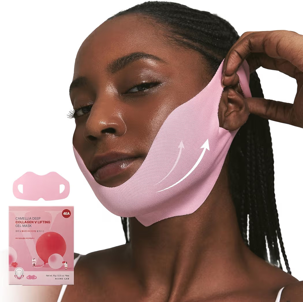 ROUND LAB Camellia Deep Collagen V Lifting Gel Mask 4ea | Double-chin Turkey Neck Instant Face Li... | Amazon (US)