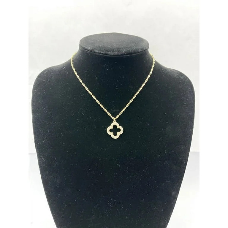 Time and Tru Gold Plated Clover Pave Stones Pendant Necklace with Lobster Clasp | Walmart (US)